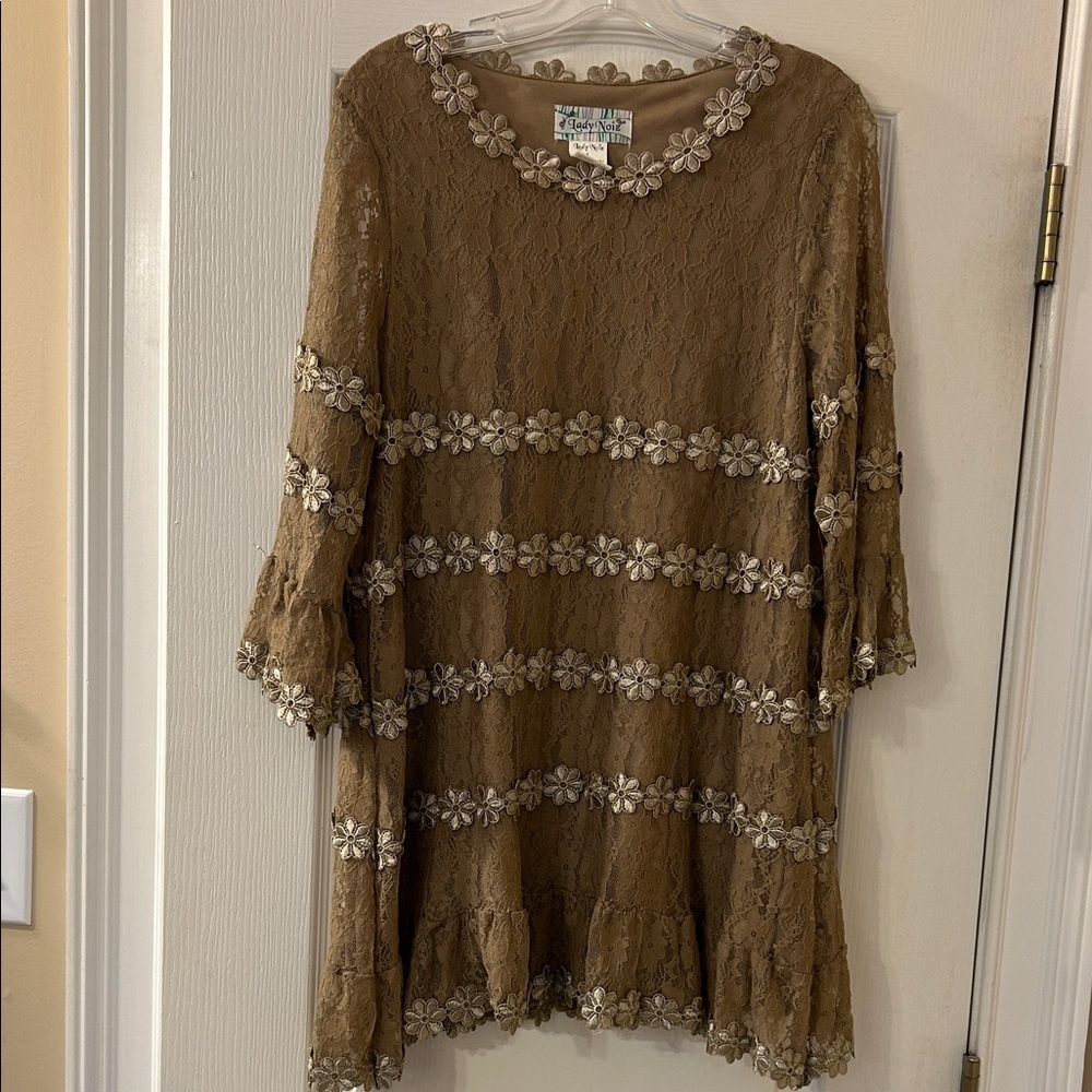 Lady Noiz Brown Lace Top with Floral Accents
